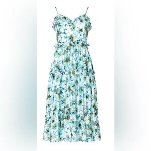 Badgley Mischka Blue Floral Ruffle Trim Dress (size 2)